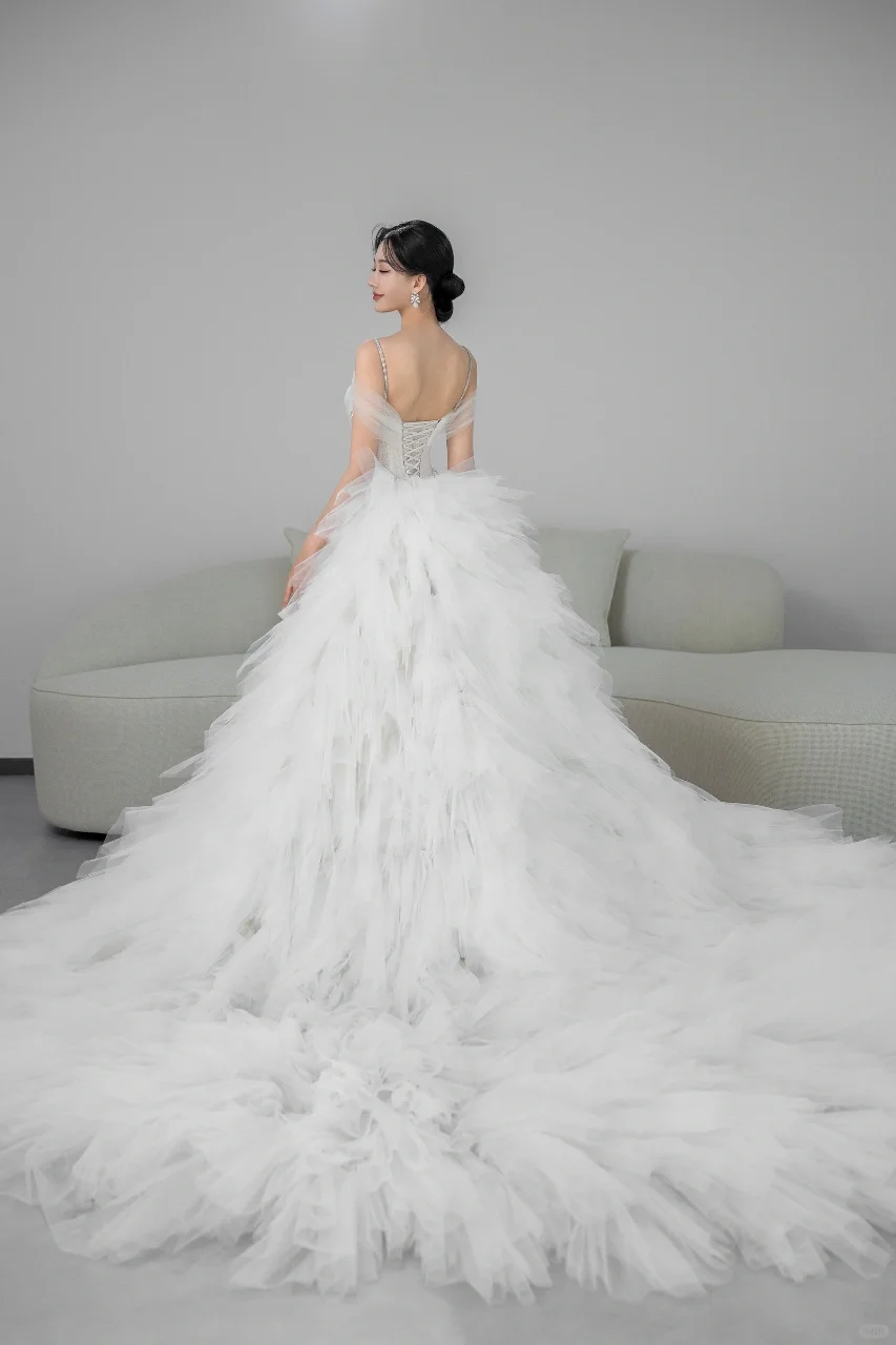 Unique Mermaid Spaghetti Straps Tulle Beaded Long Wedding Dresses