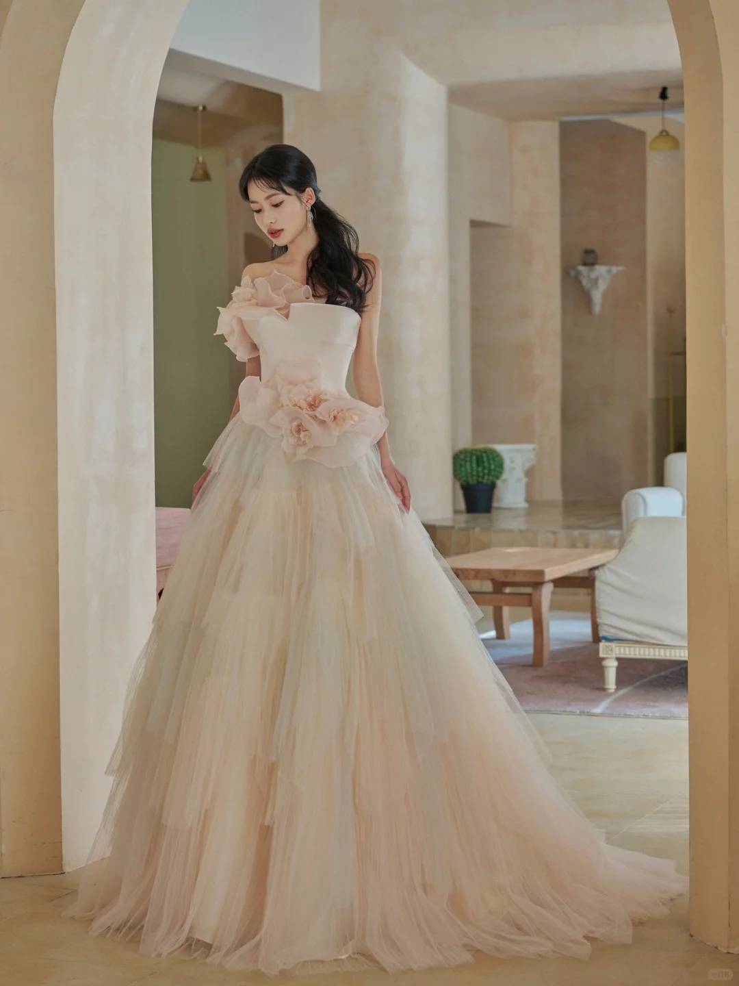 Elegant Ball Gown Strapless Satin Tulle Long Wedding Dresses