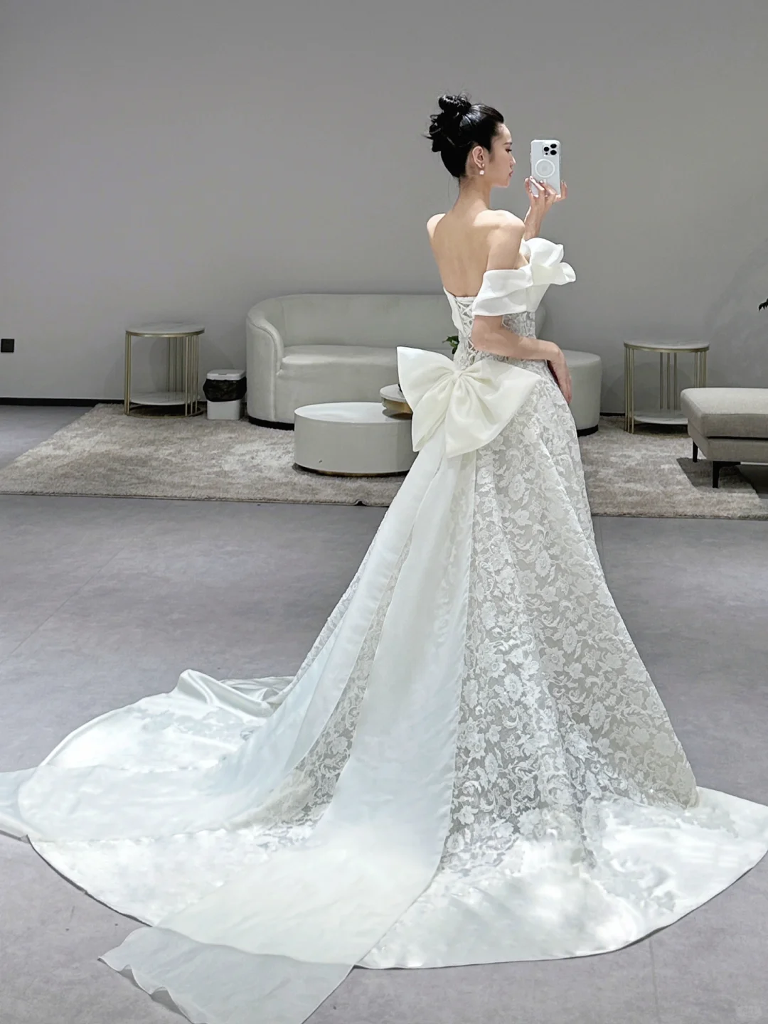 Dreamy Ball Gown Off The Shoulder Satin Tulle Lace Long Wedding Dresses