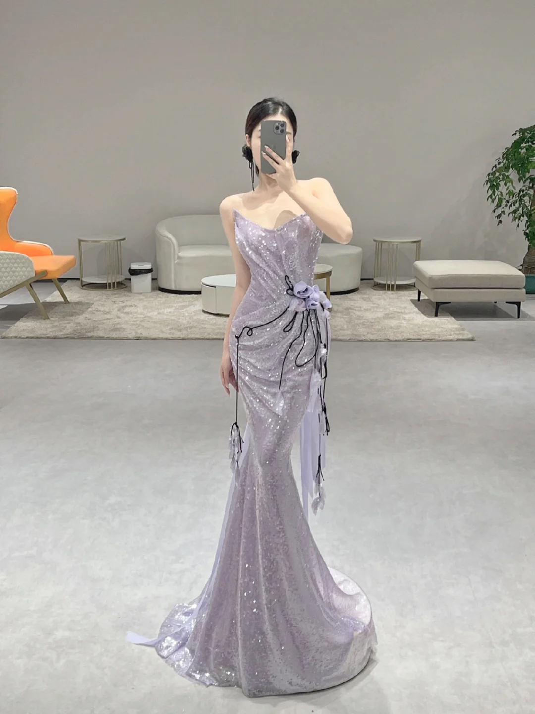 Vintage Mermaid Strapless Lilac Sequin Long Prom Dresses