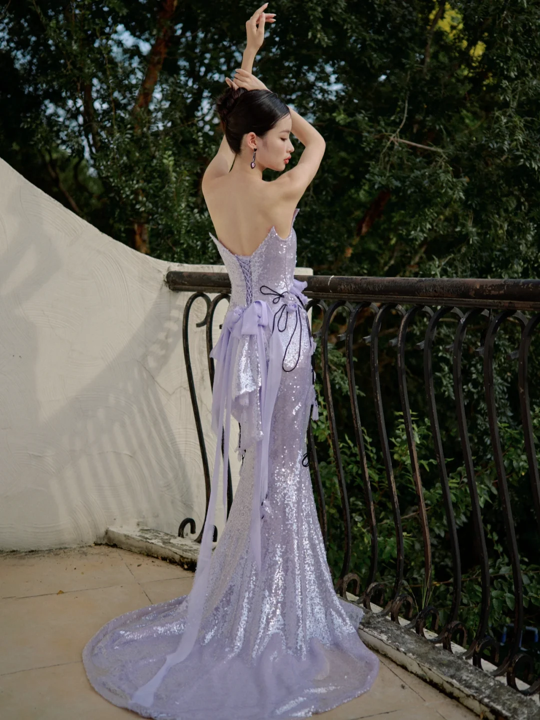 Vintage Mermaid Strapless Lilac Sequin Long Prom Dresses