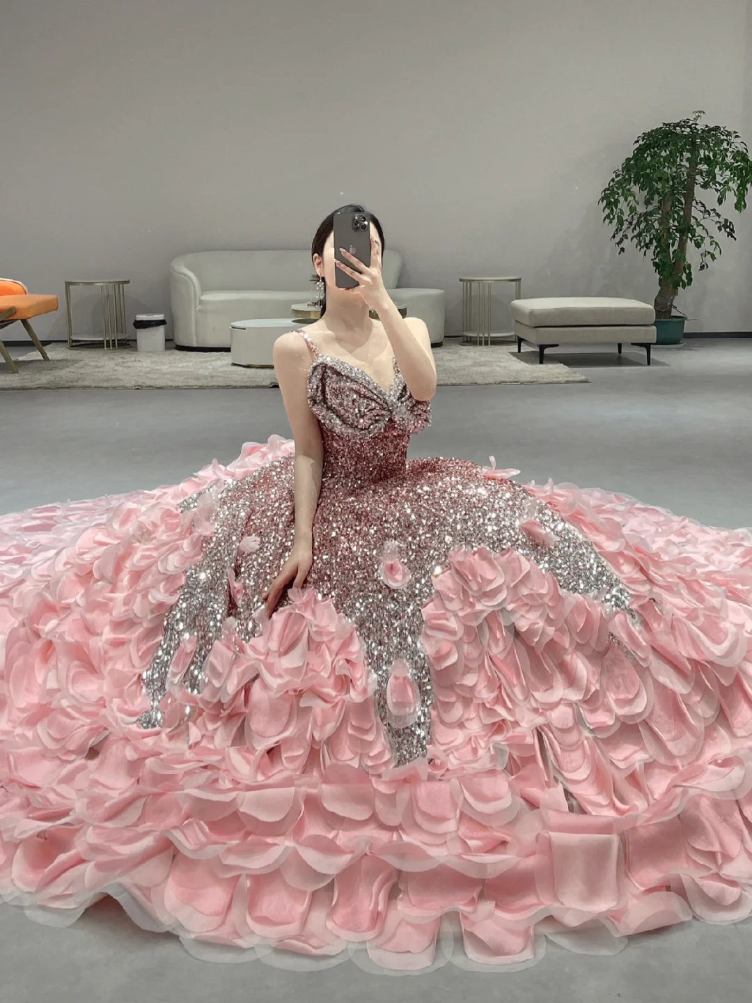 Gorgeous A Line Spaghetti Straps Satin Sequin Long Prom Dresses