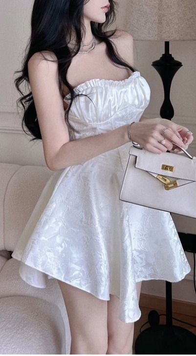 Sexy A line Strapless Short White Lace Homecoming Dress