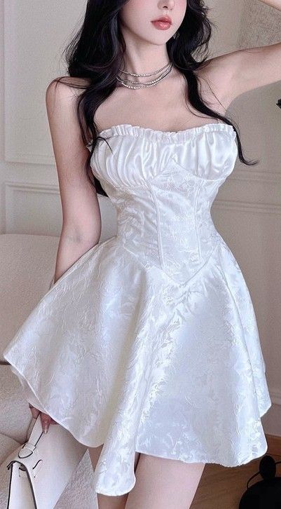Sexy A line Strapless Short White Lace Homecoming Dress