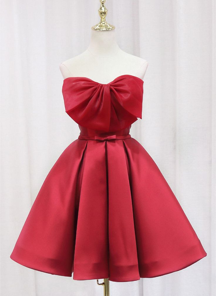 Red Satin Short Prom Dress Lovely Red Knee Length Homecoming Dress
