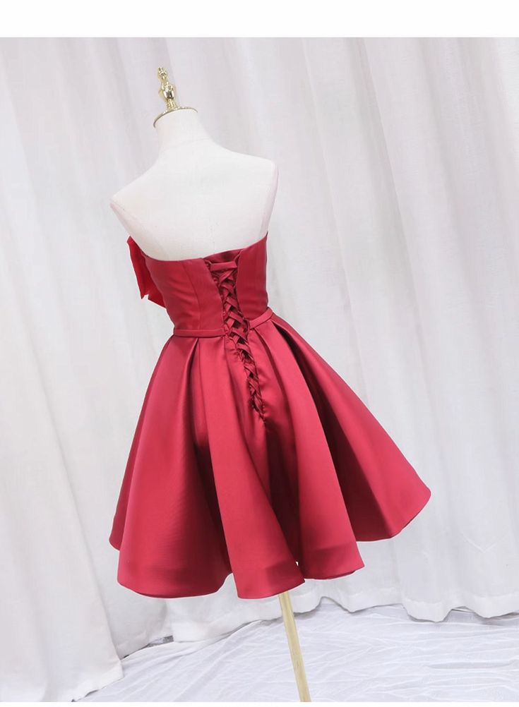 Red Satin Short Prom Dress Lovely Red Knee Length Homecoming Dress