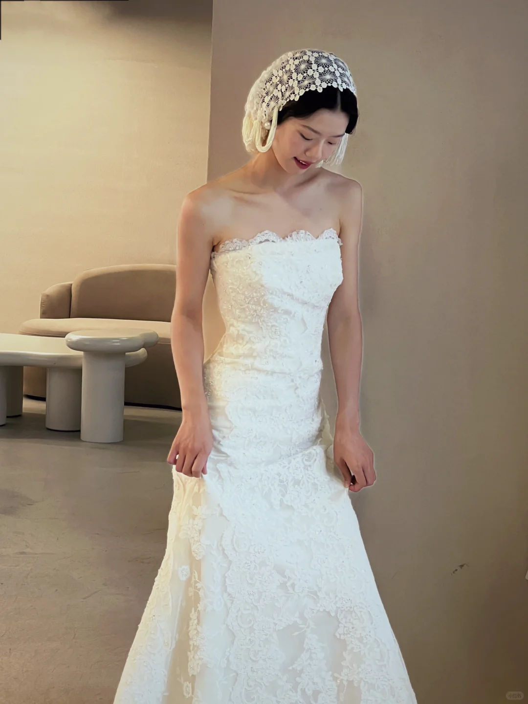 Vintage Mermaid Strapless Satin Lace Long Wedding Dresses