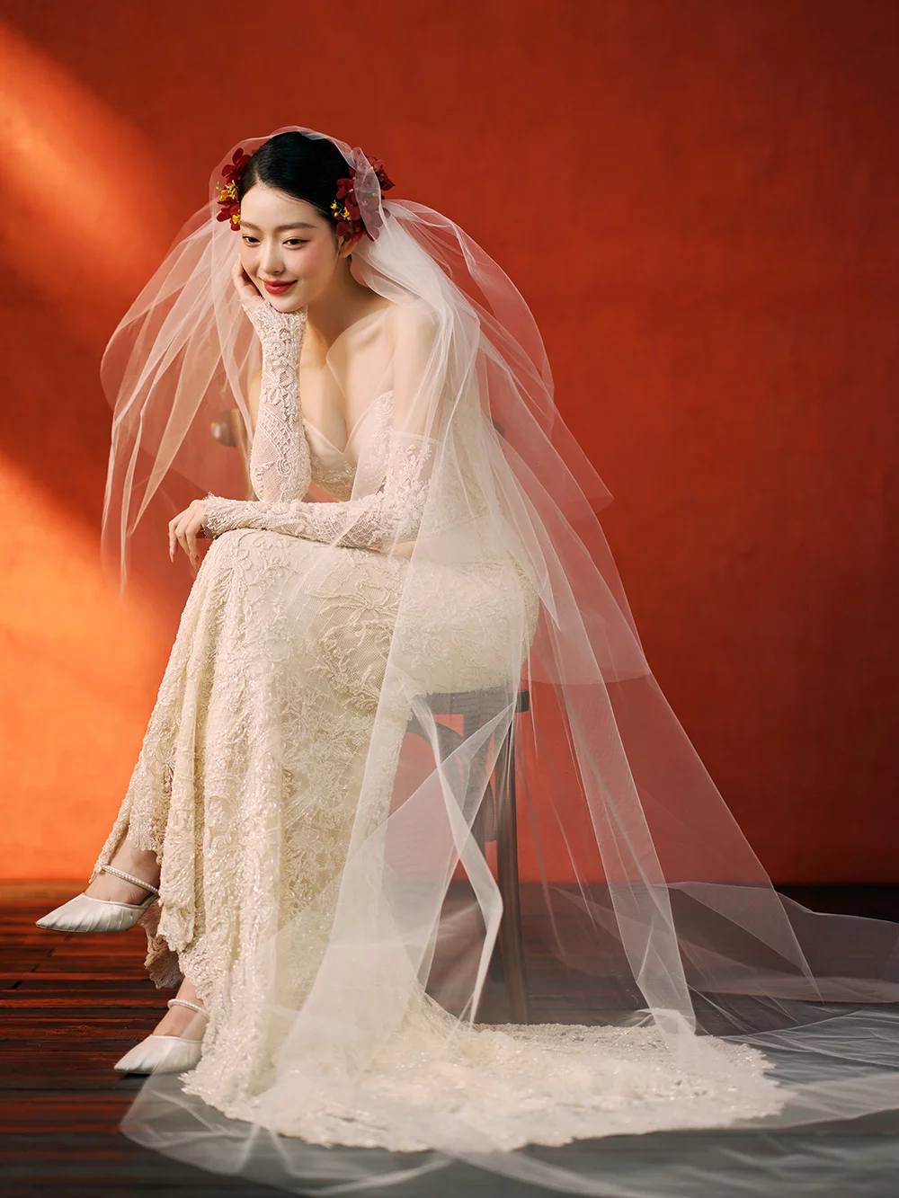Dreamy Mermaid Strapless Satin Lace With Sleeves Long Wedding Dresses