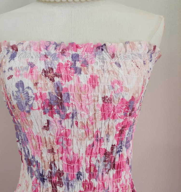 Cute A line Strapless Sleeveless Pink Floral Cocktail Dress Short Birthday Outfits