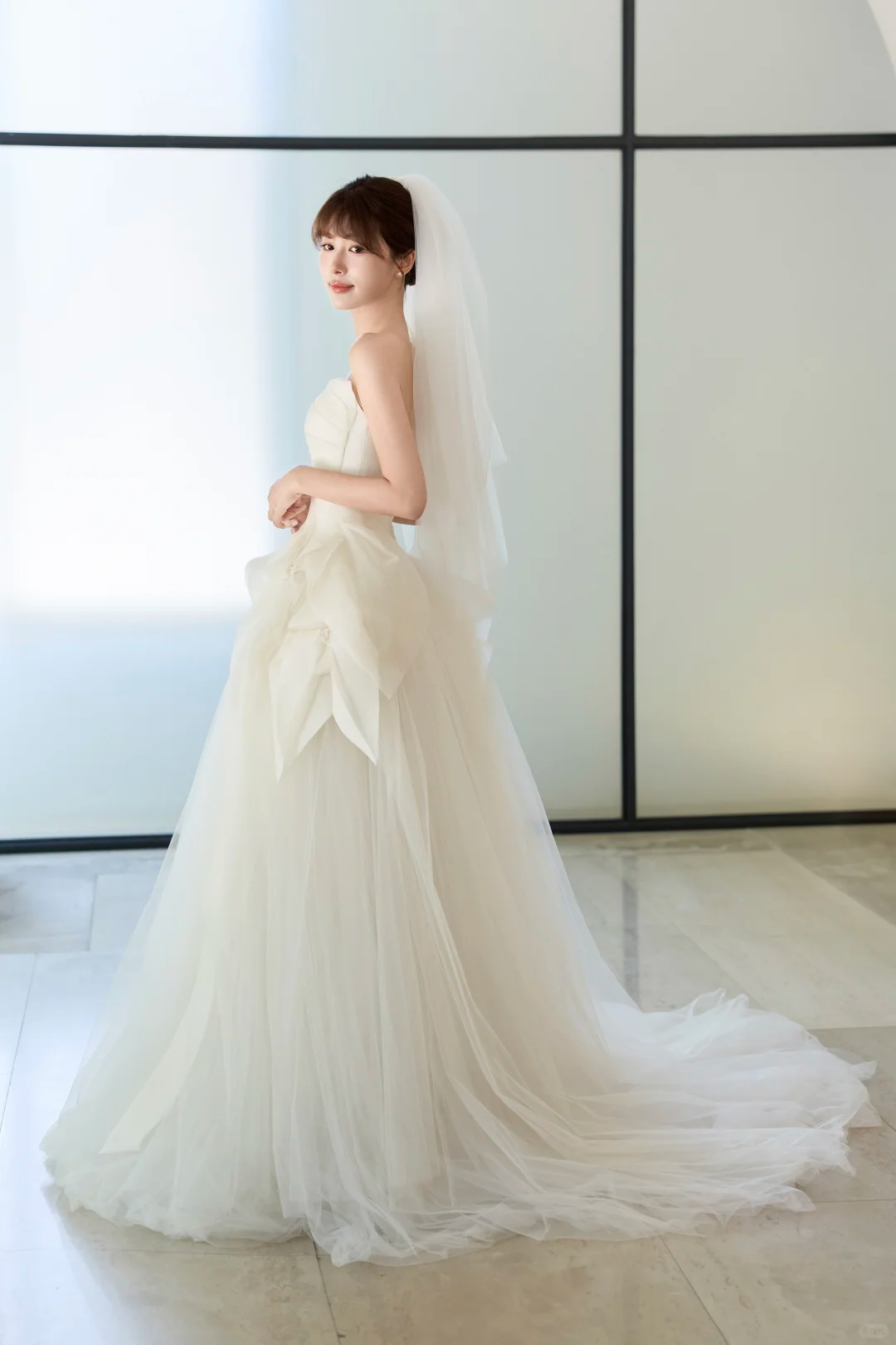 Elegant Ball Gown Strqpless Tulle With Veil Long Wedding Dresses