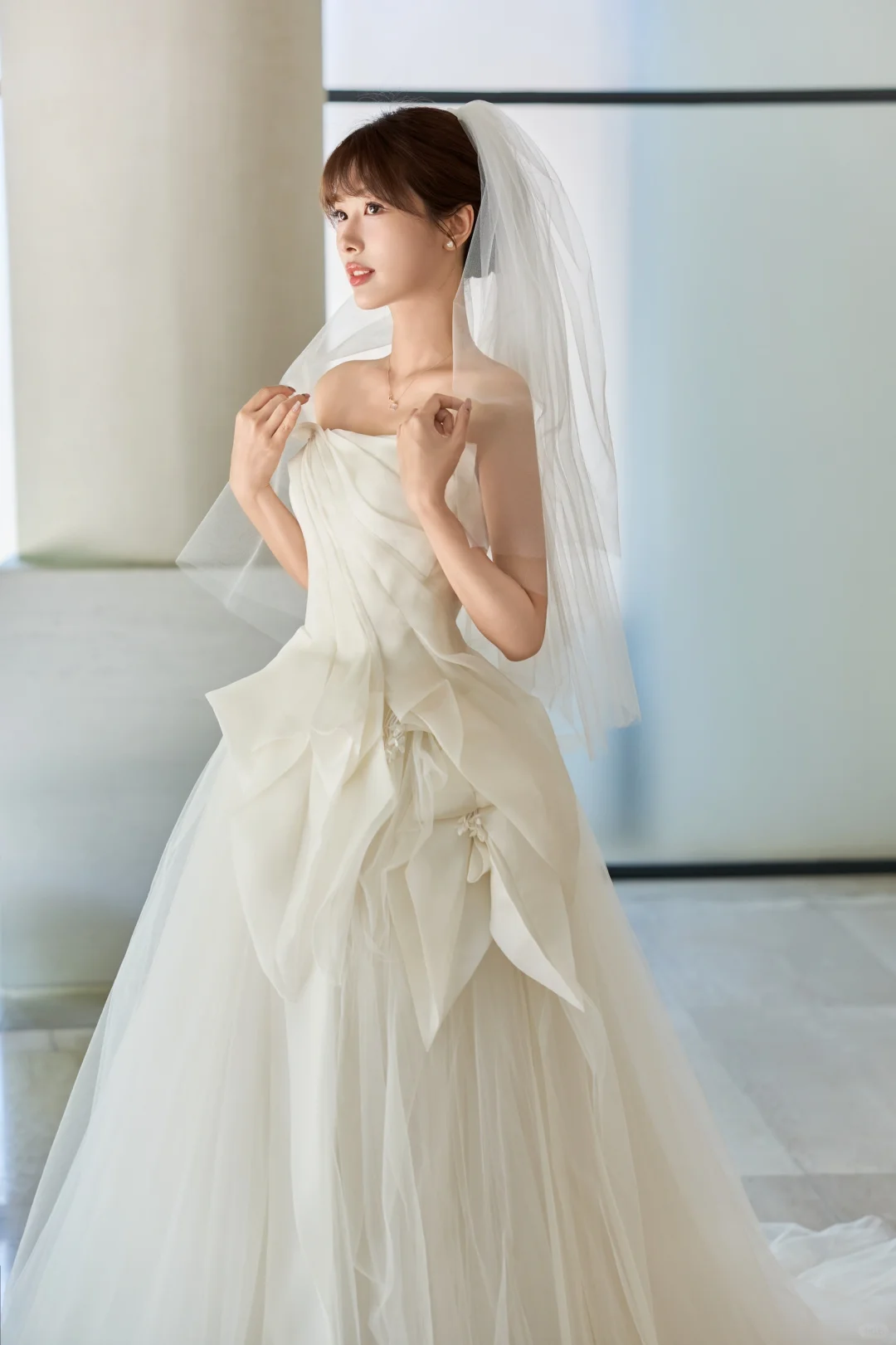 Elegant Ball Gown Strqpless Tulle With Veil Long Wedding Dresses
