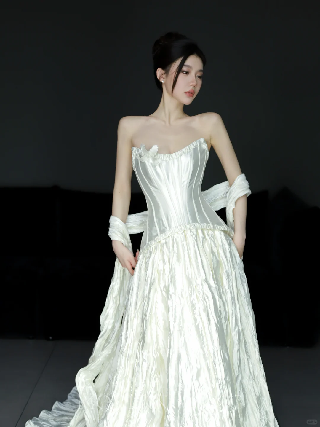 Unique A Line Strapless Satin Long Wedding Dresses