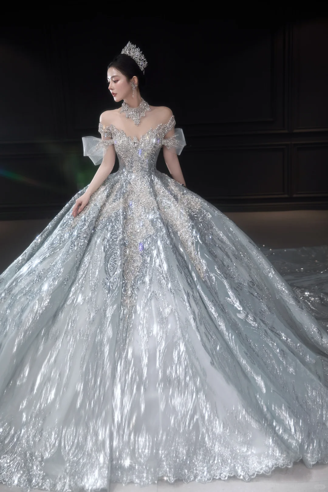 Timeless Ball Gown Off The Shoulder Tulle Sequin Long Wedding Dresses
