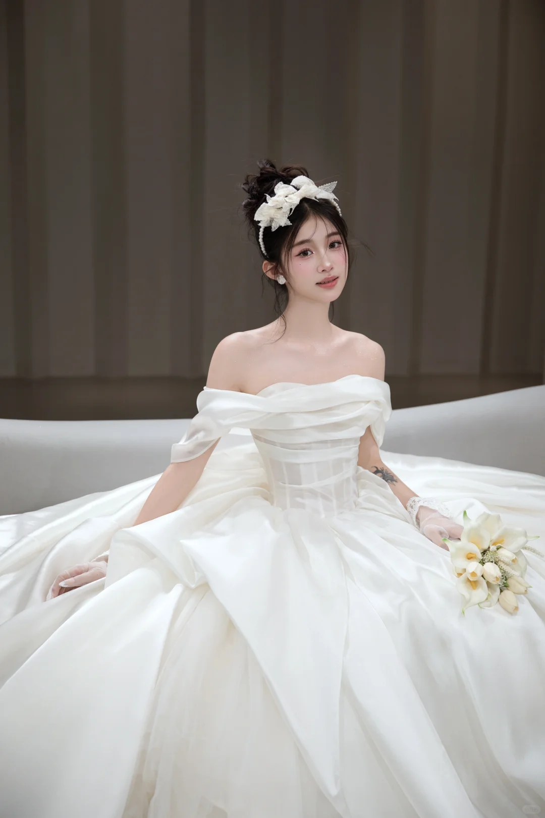 Pretty Ball Gown Off The Shoulder Satin Long Wedding Dresses