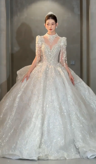 Timeless Ball Gown Tulle Sequin Beaded Long Wedding Dresses
