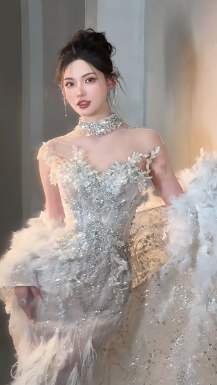 Stunning Mermaid Strapless Tulle Sequin With Cape Long Wedding Dresses