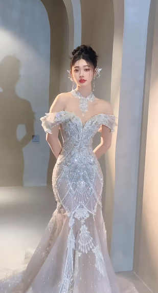 Timeless Mermaid Off The Shoulder Tulle Sequin Long Wedding Dresses