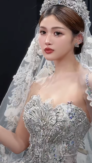 Dreamy Ball Gown Strapless Tulle Sequin Beaded With Veil Long Wedding Dresses
