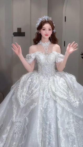 Gorgeous Ball Gown Off The Shoulder Tulle Sequin Beaded Long Wedding Dresses