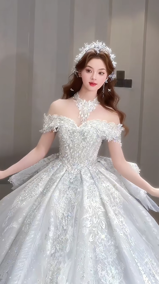Timeless Ball Gown Off The Shoulder Tulle Sequin Beaded Long Wedding Dresses