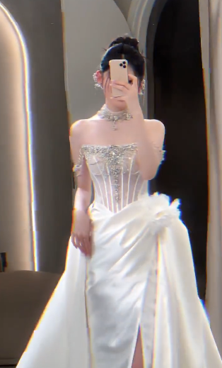Sexy Mermaid Off The Shoulder Satin Beaded Slit Long Wedding Dresses