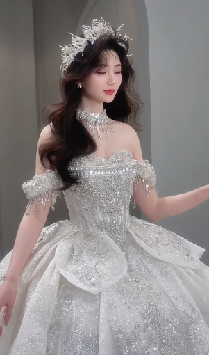 Gorgeous Ball Gown Off The Shoulder Tulle Sequin Beaded Long Wedding Dresses