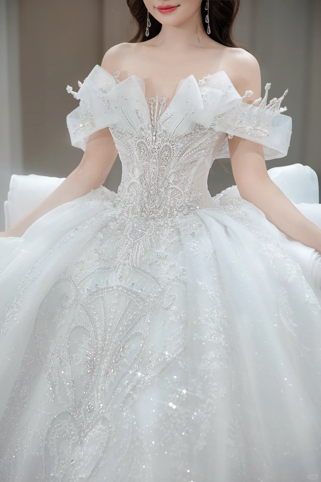 Timeless Ball Gown Off The Shoulder Tulle Sequin Long Wedding Dresses