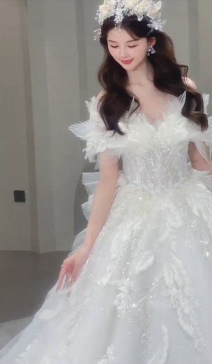 Gorgeous Ball Gown Off The Shoulder Tulle Sequin Long Wedding Dresses