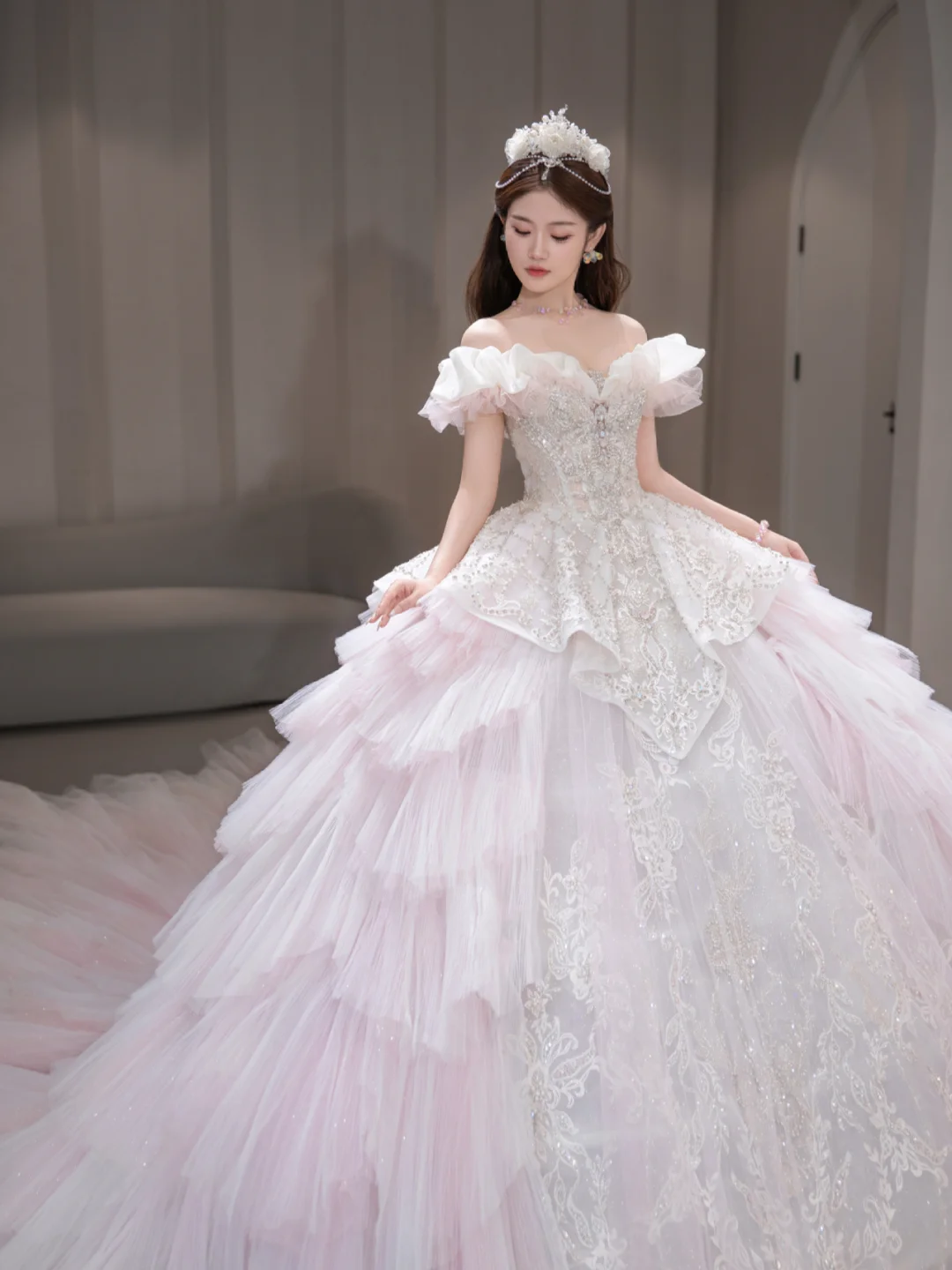Unique Ball Gown Off The Shoulder Tulle Sqeuin Long Wedding Dresses