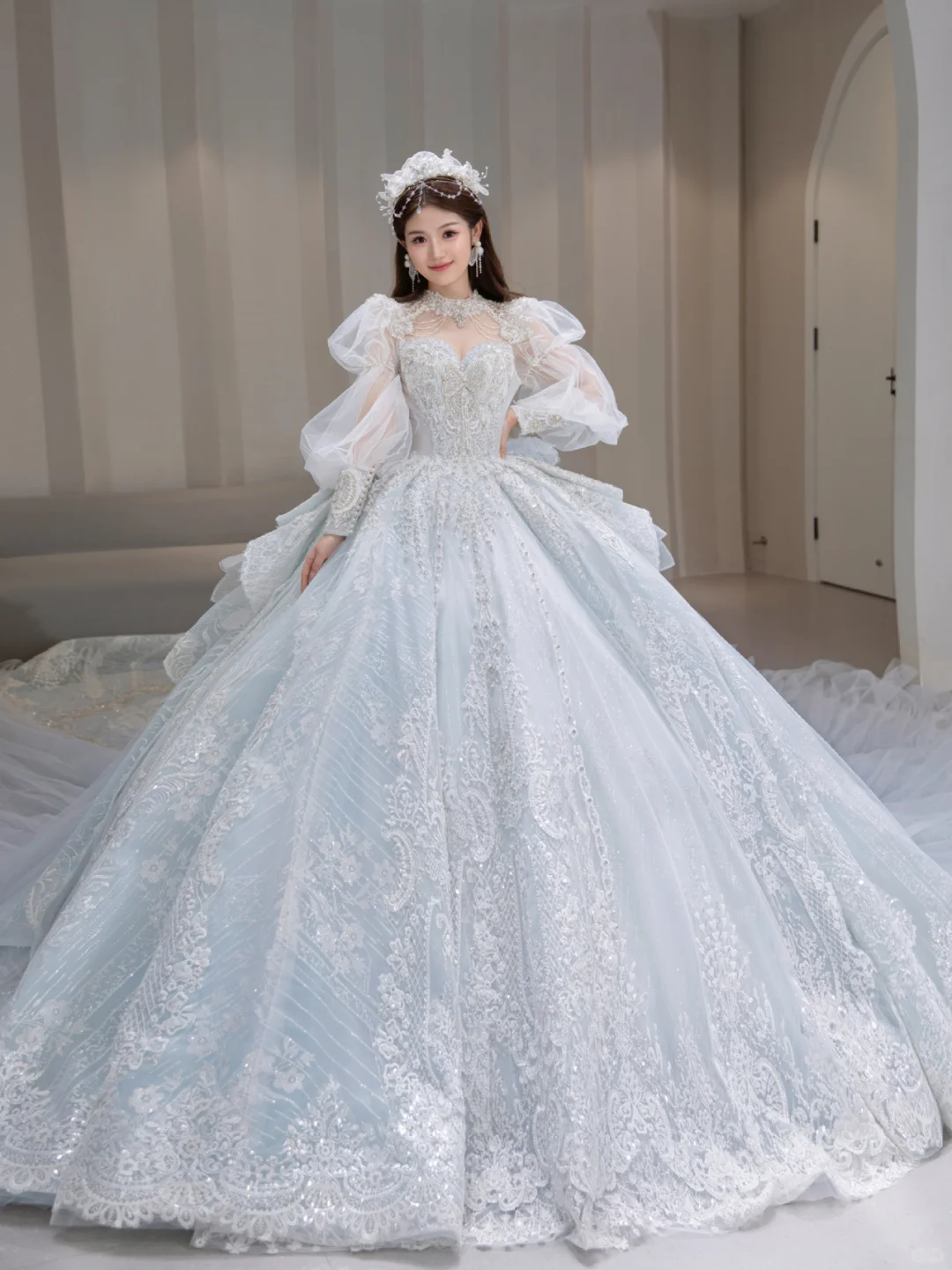 Timeless Ball Gown Tulle Sequin Beaded Long Sleeves Long Wedding Dresses