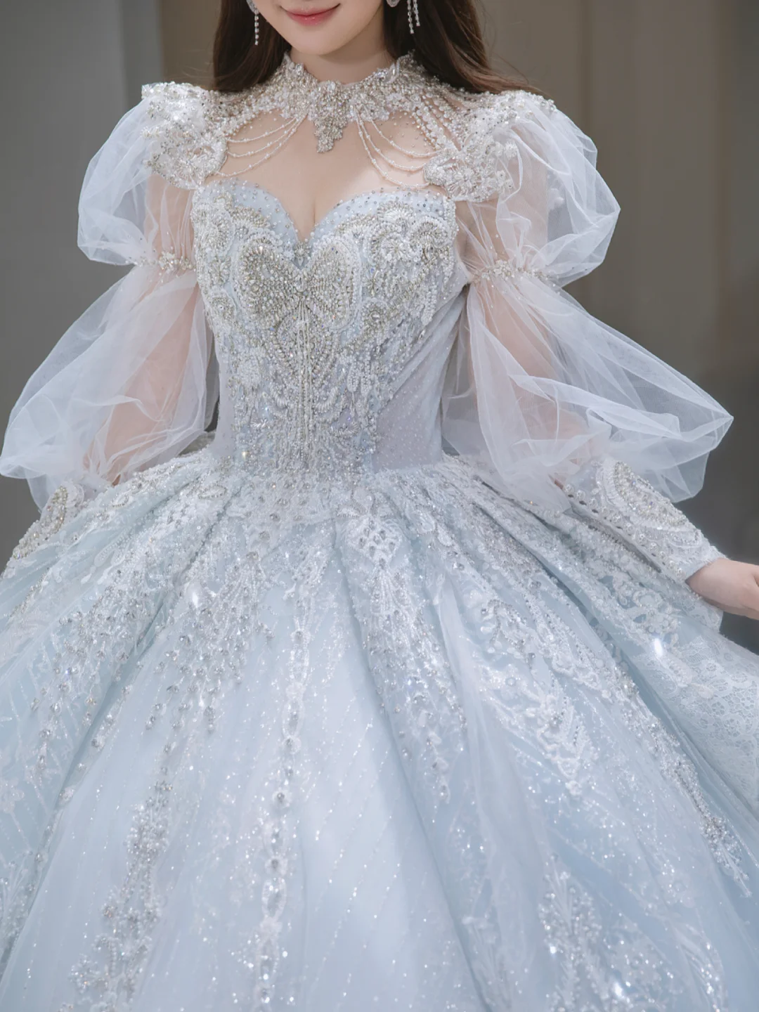 Timeless Ball Gown Tulle Sequin Beaded Long Sleeves Long Wedding Dresses