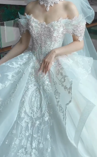 Dreamy Ball Gown Off The Shoulder White Tulle Lace With Veil Long Wedding Dresses