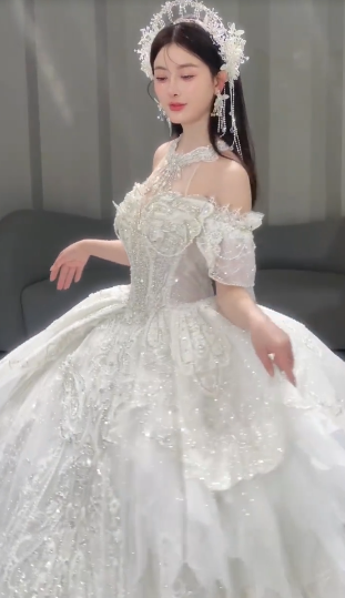 Timeless Ball Gown Off The Shoulder Tulle Sequin Long Wedding Dresses