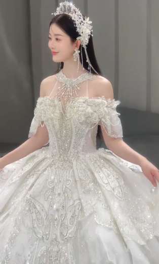 Timeless Ball Gown Off The Shoulder Tulle Sequin Long Wedding Dresses