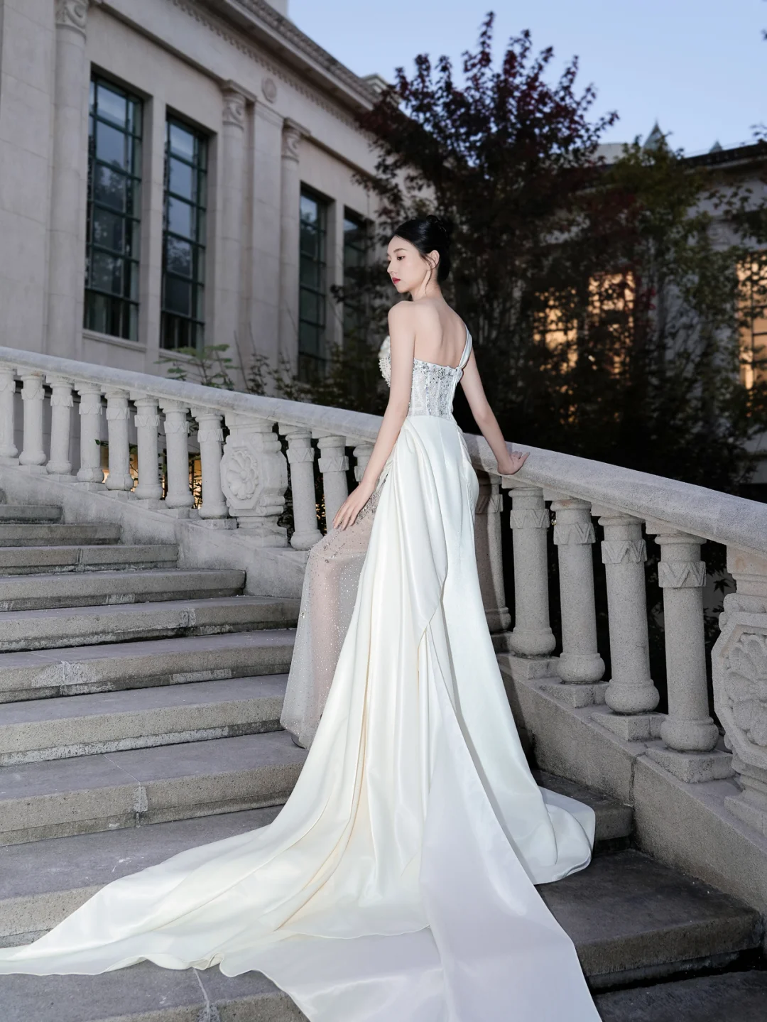 Unique Mermaid One Shoulder Satin Tulle Beaded Long Wedding Dresses