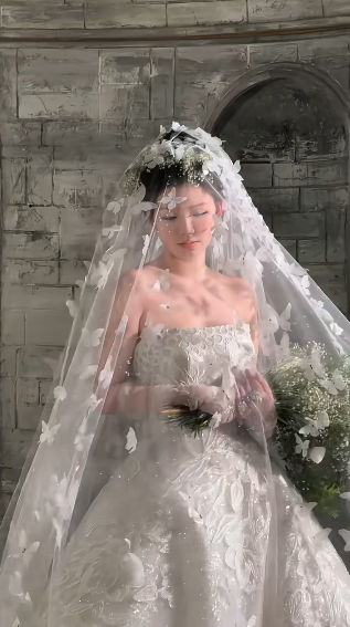 Pretty Ball Gown Strapless Tulle Lace Sequin With Veil Long Wedding Dresses