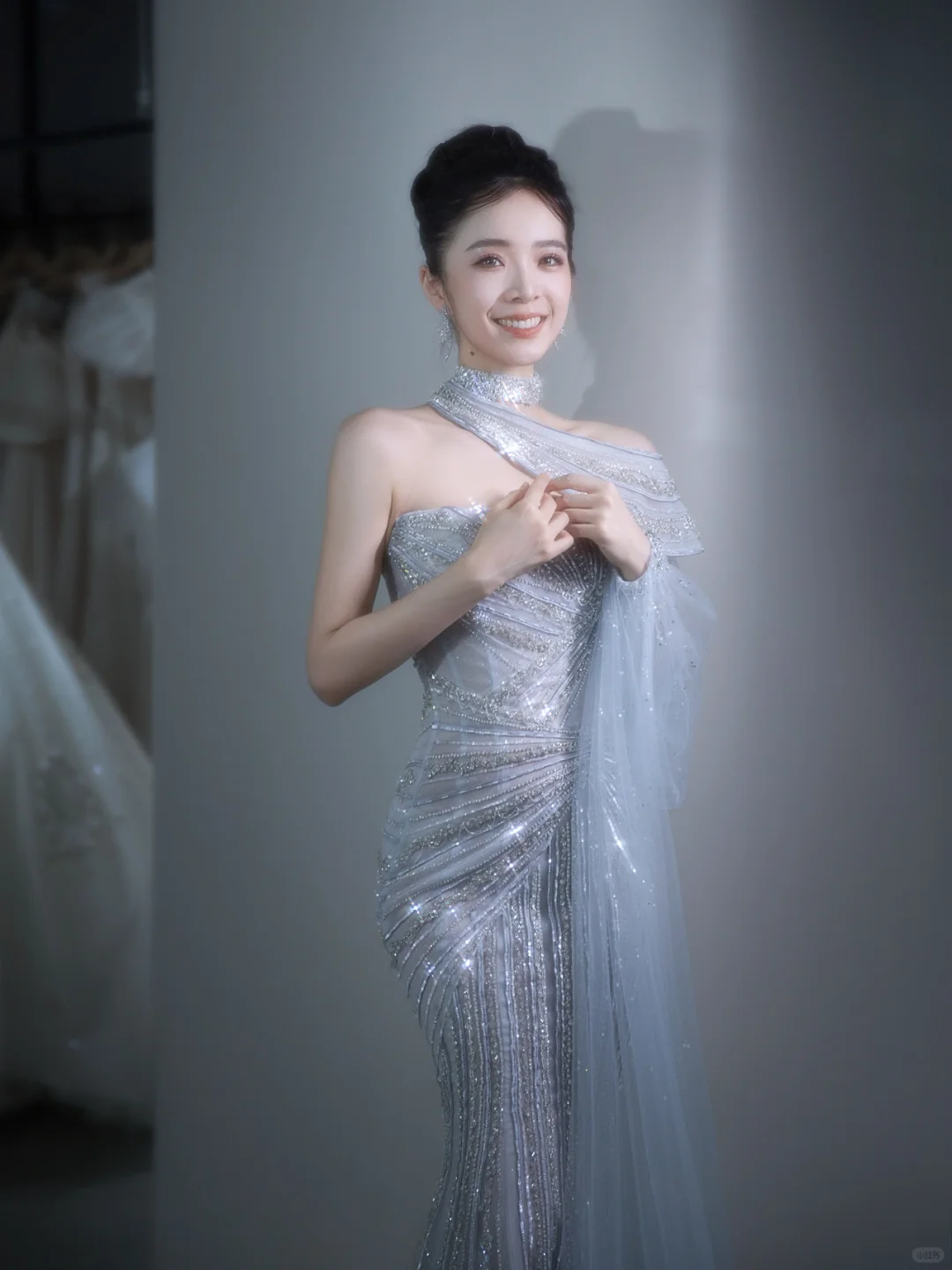 Glitter Mermaid Strapless Tulle Sequin Long Wedding Dresses