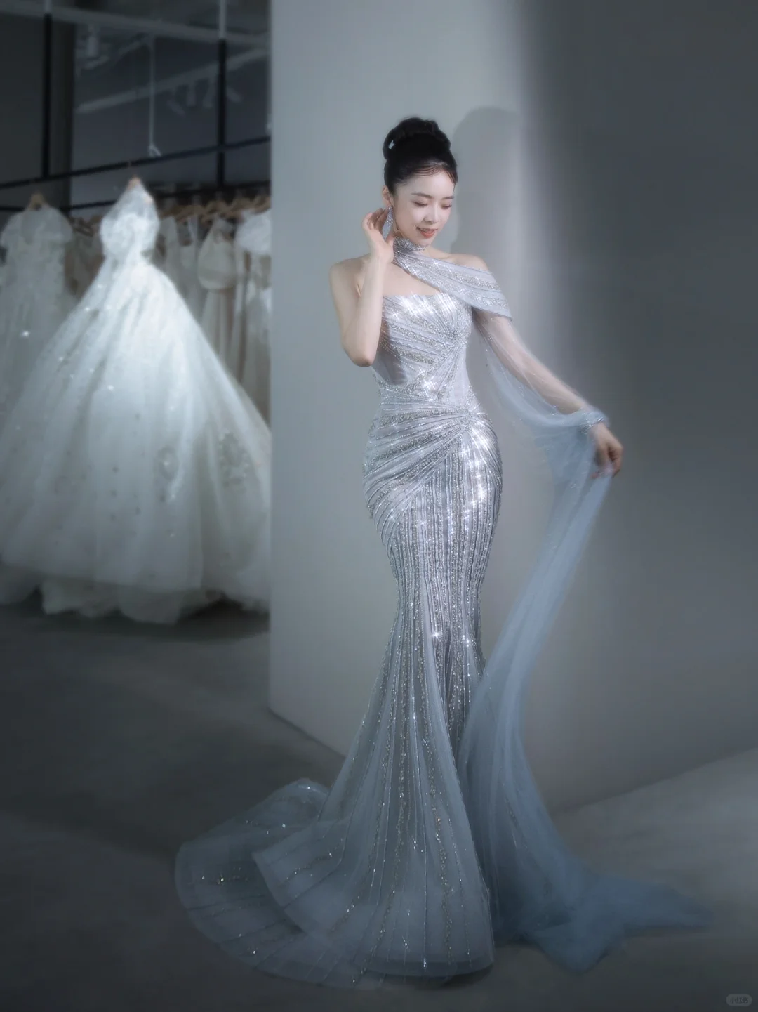 Glitter Mermaid Strapless Tulle Sequin Long Wedding Dresses