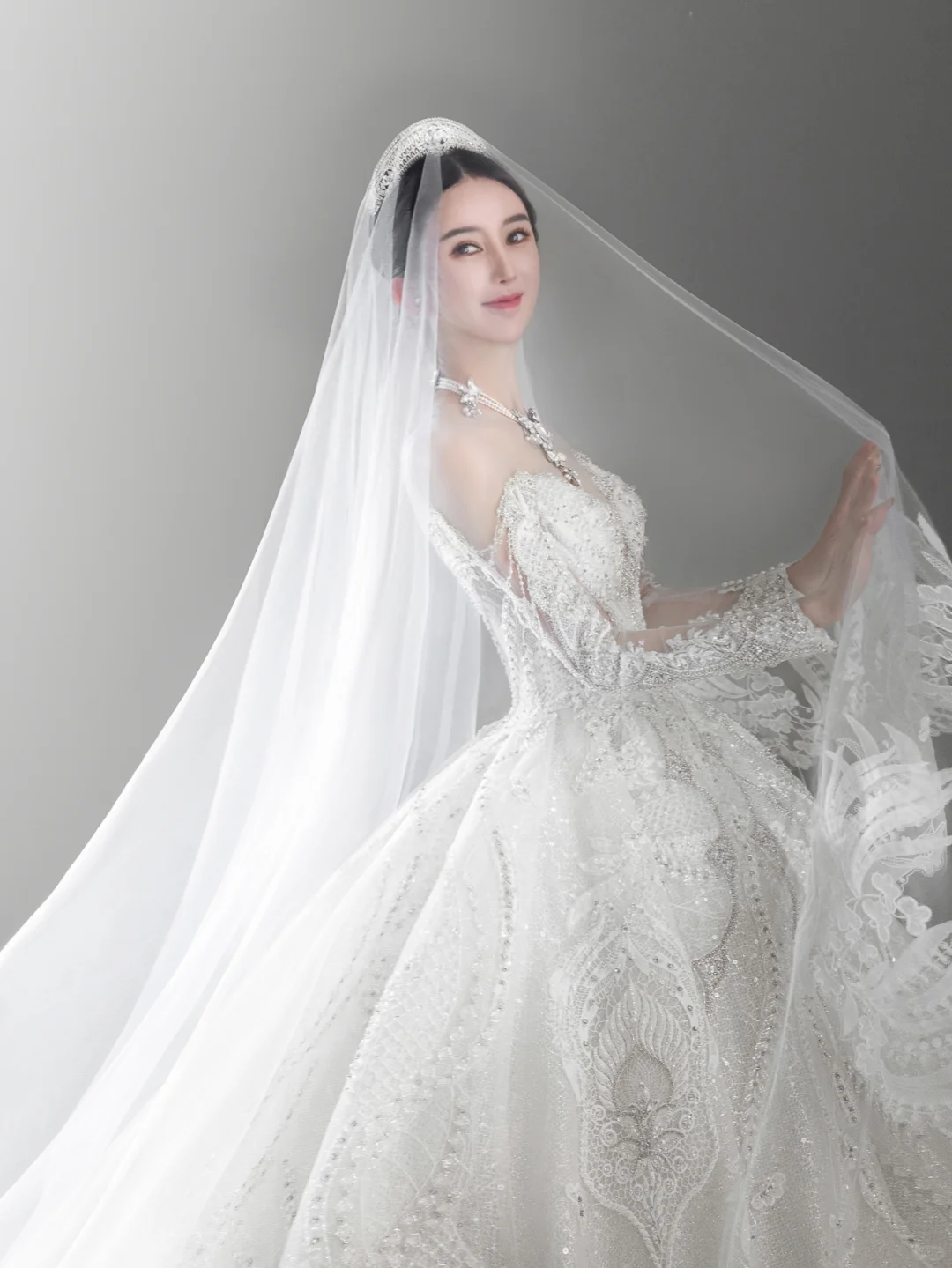 Timeless Ball Gown Off The Shoulder Tulle Lace Beaded Long Sleeves Long Wedding Dresses