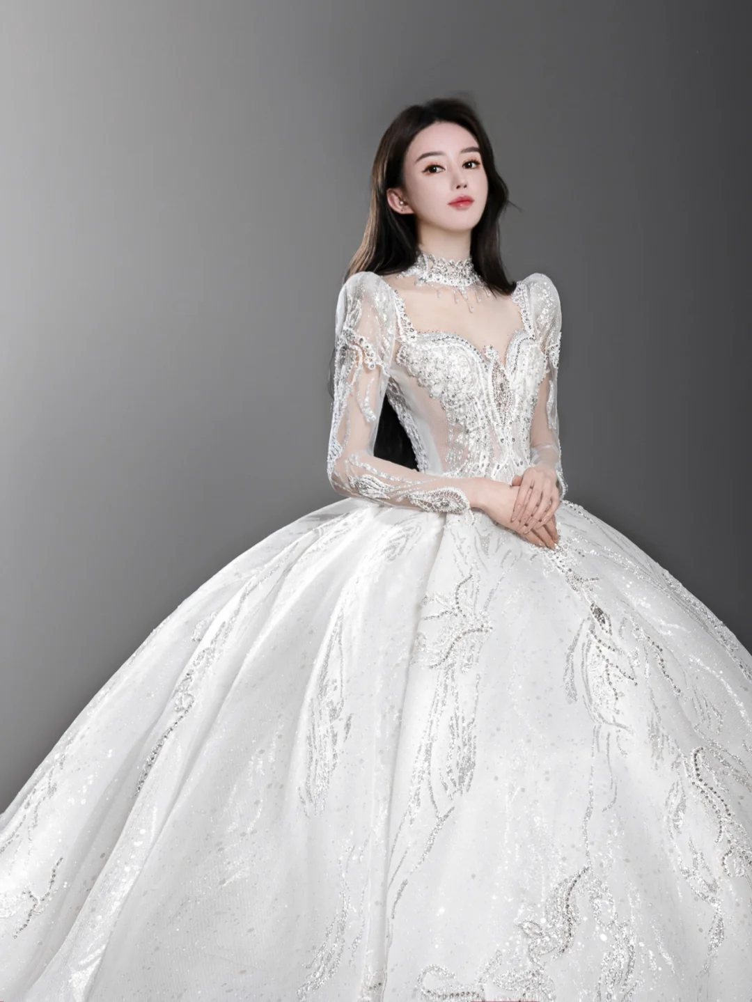 Gorgeous Ball Gown Tulle Lace Long Sleeves Long Wedding Dresses