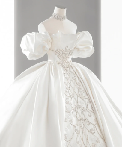 Elegant Ball Gown Off The Shoulder Satin Long Wedding Dresses