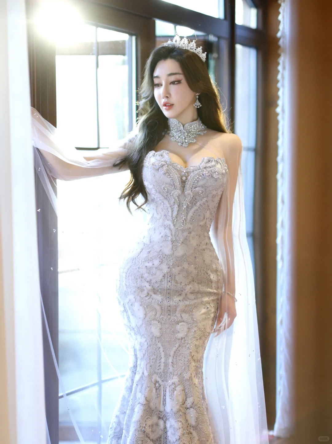 Dreamy Mermaid Strapless Satin Tulle Sequin Long Wedding Dresses