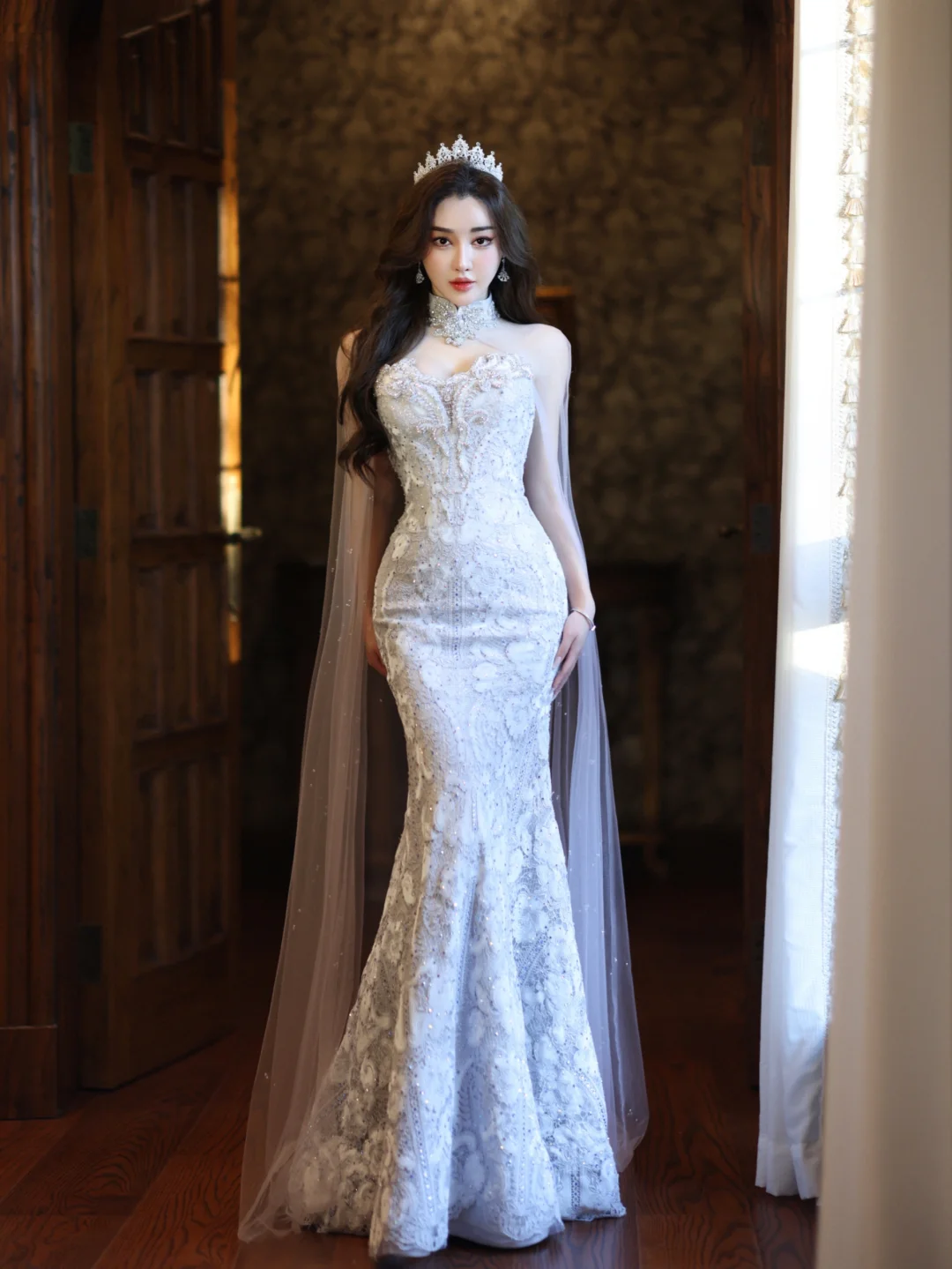 Dreamy Mermaid Strapless Satin Tulle Sequin Long Wedding Dresses