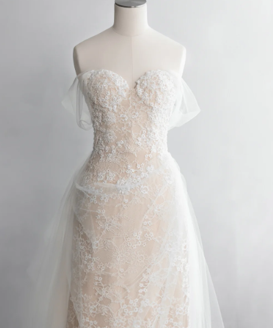 Elegant Mermaid Off The Shoulder Satin Tulle Lace Long Wedding Dresses