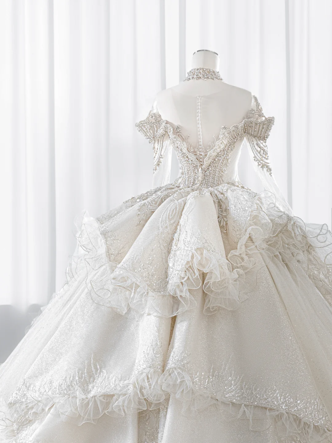 Timeless Ball Gown Off The Shoulder Tulle Lace Sequin Beaed Long Sleeves Long Wedding Dresses