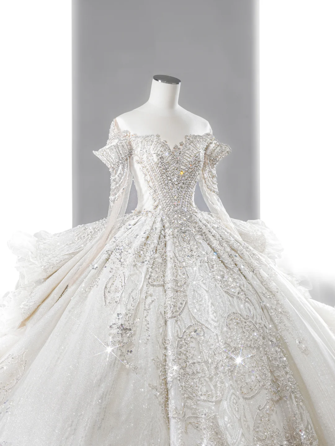 Timeless Ball Gown Off The Shoulder Tulle Lace Sequin Beaed Long Sleeves Long Wedding Dresses