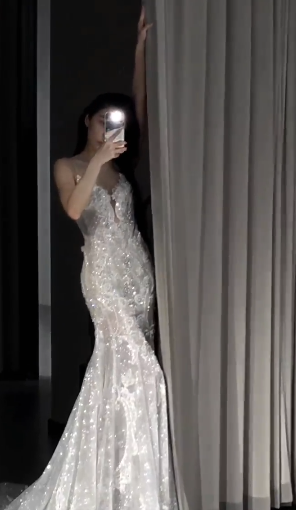 Gorgeous Mermaid Strapless Satin Tulle Beaded Long Wedding Dresses