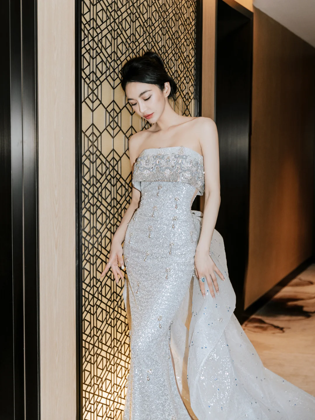 Timeless Mermaid Strapless Satin Sequin Beaded Long Wedding Dresses