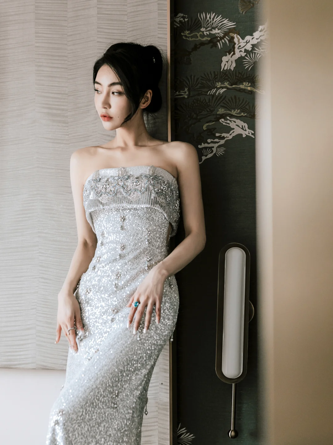 Timeless Mermaid Strapless Satin Sequin Beaded Long Wedding Dresses