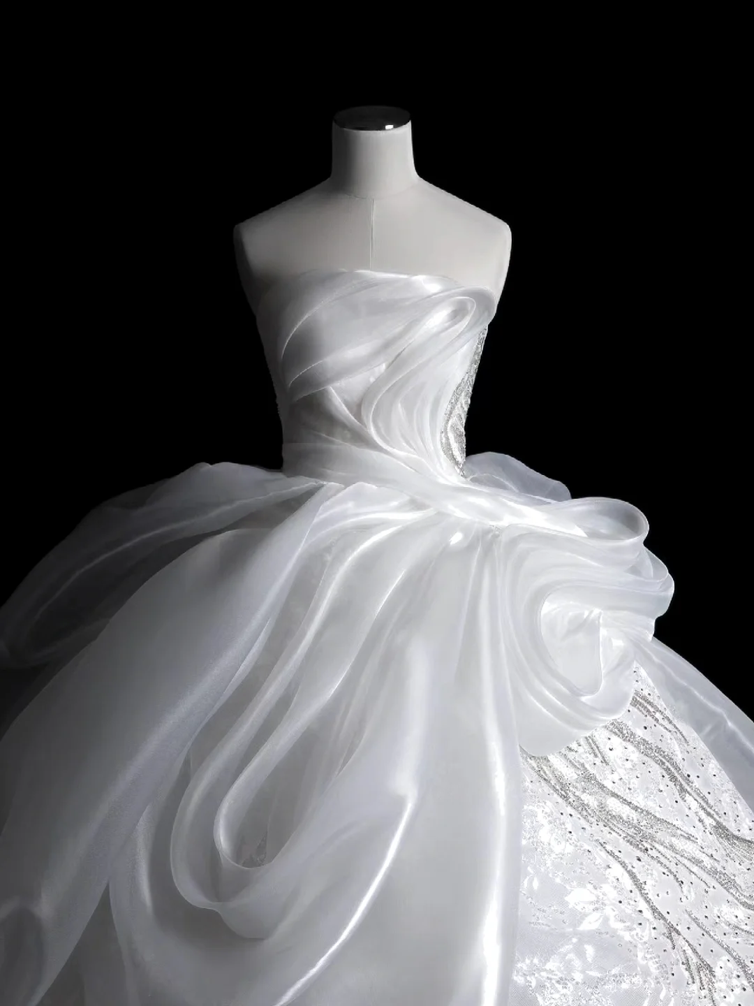 Classy Ball Gown Strapless Satin Lace Sequin Long Wedding Dresses